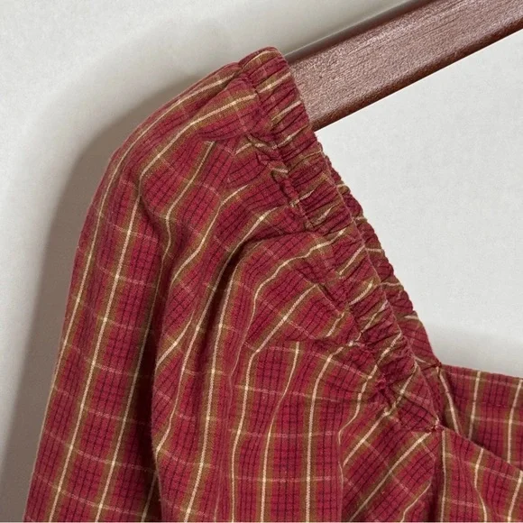 Levis Plaid Crop Blouse Devin Puff Sleeve Top Western Country Red SZ Small - Picture 6 of 16